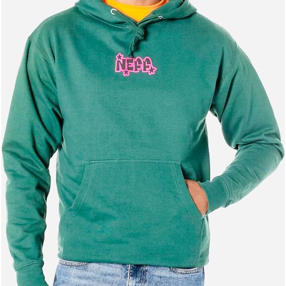 NEFF Outburst Logo Hoodie Boys Youth Sweatshirt Green Pink Y2K Skater NEW - flaw - Picture 1 of 10